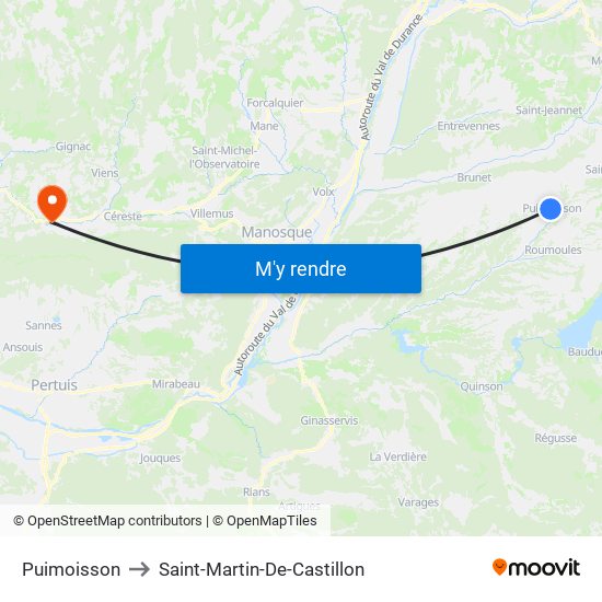 Puimoisson to Saint-Martin-De-Castillon map