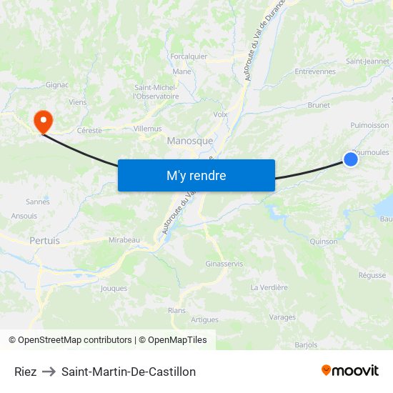 Riez to Saint-Martin-De-Castillon map