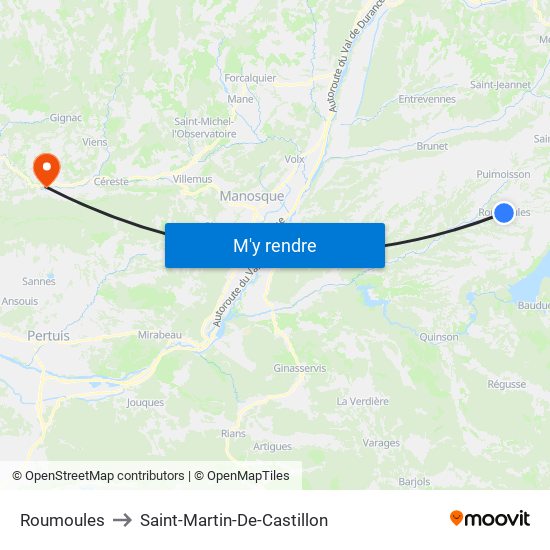 Roumoules to Saint-Martin-De-Castillon map