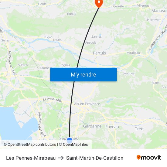 Les Pennes-Mirabeau to Saint-Martin-De-Castillon map