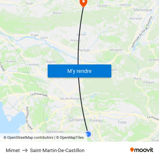 Mimet to Saint-Martin-De-Castillon map