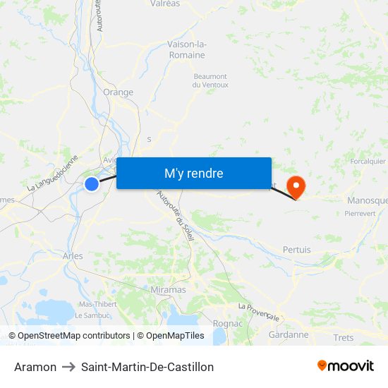 Aramon to Saint-Martin-De-Castillon map