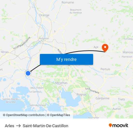 Arles to Saint-Martin-De-Castillon map