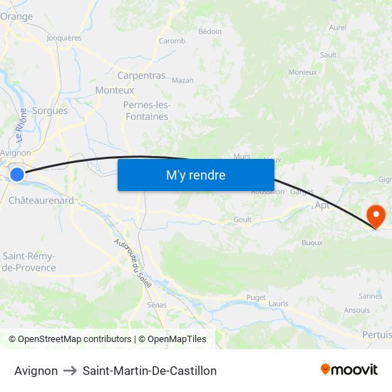 Avignon to Saint-Martin-De-Castillon map