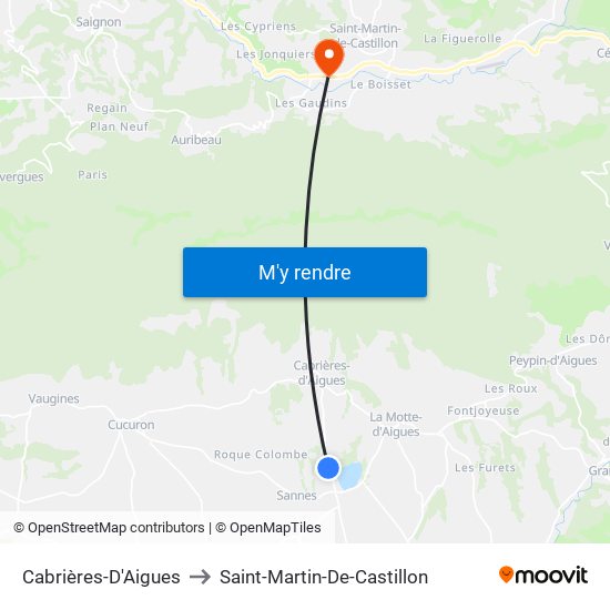 Cabrières-D'Aigues to Saint-Martin-De-Castillon map