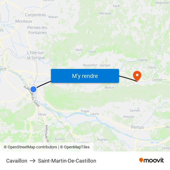 Cavaillon to Saint-Martin-De-Castillon map