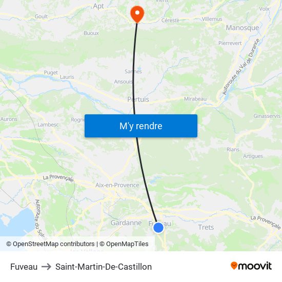 Fuveau to Saint-Martin-De-Castillon map