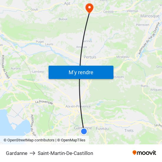 Gardanne to Saint-Martin-De-Castillon map