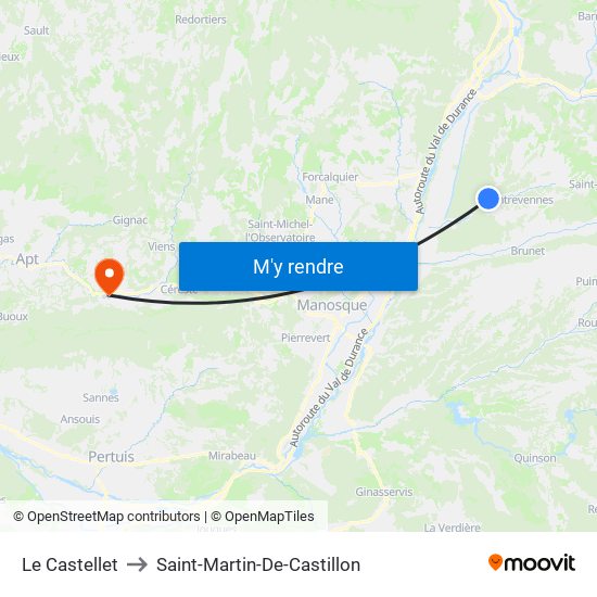 Le Castellet to Saint-Martin-De-Castillon map