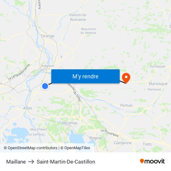 Maillane to Saint-Martin-De-Castillon map