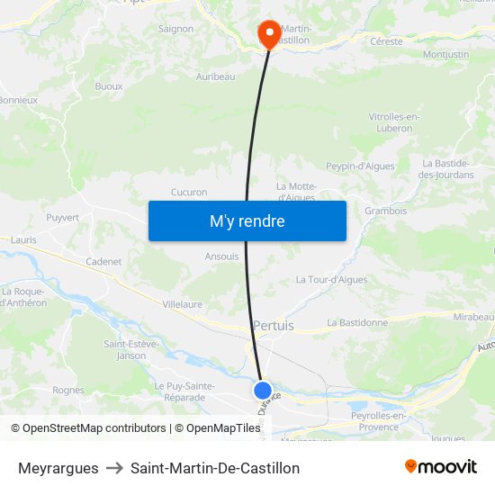 Meyrargues to Saint-Martin-De-Castillon map