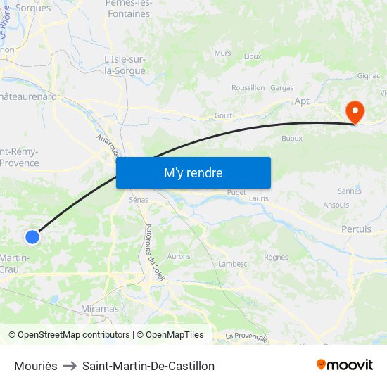 Mouriès to Saint-Martin-De-Castillon map
