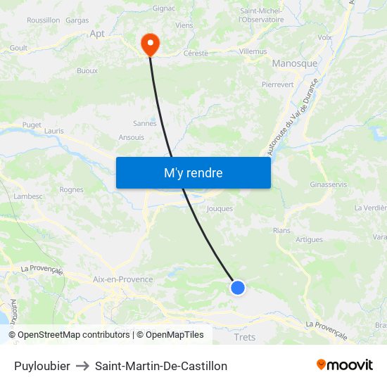 Puyloubier to Saint-Martin-De-Castillon map