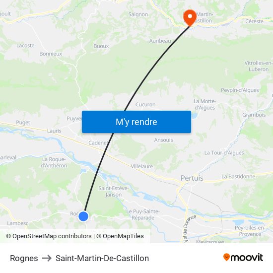 Rognes to Saint-Martin-De-Castillon map