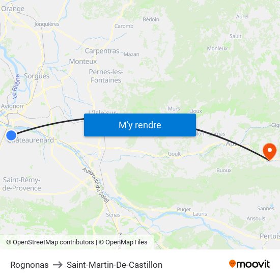 Rognonas to Saint-Martin-De-Castillon map