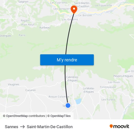 Sannes to Saint-Martin-De-Castillon map