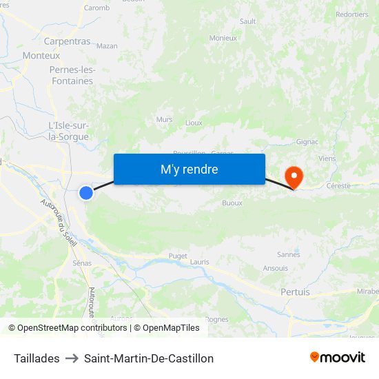 Taillades to Saint-Martin-De-Castillon map