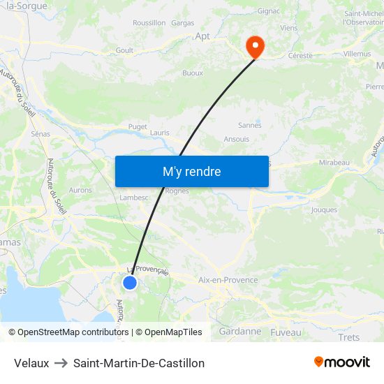 Velaux to Saint-Martin-De-Castillon map