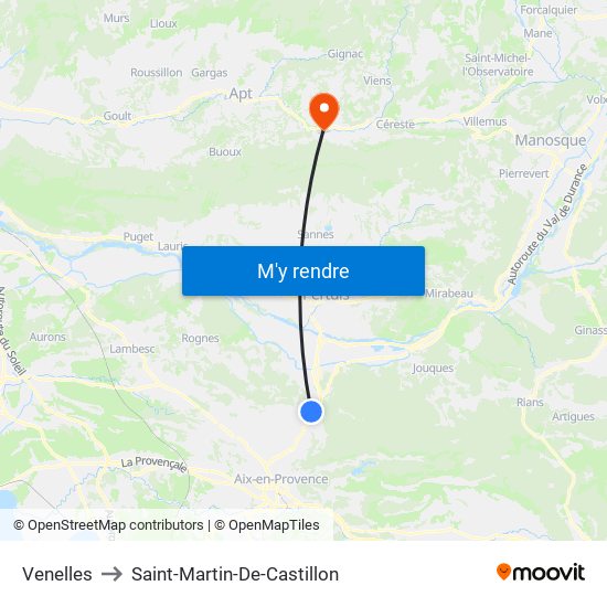 Venelles to Saint-Martin-De-Castillon map