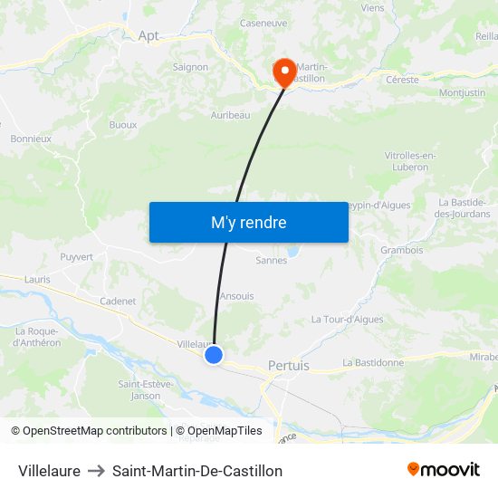 Villelaure to Saint-Martin-De-Castillon map