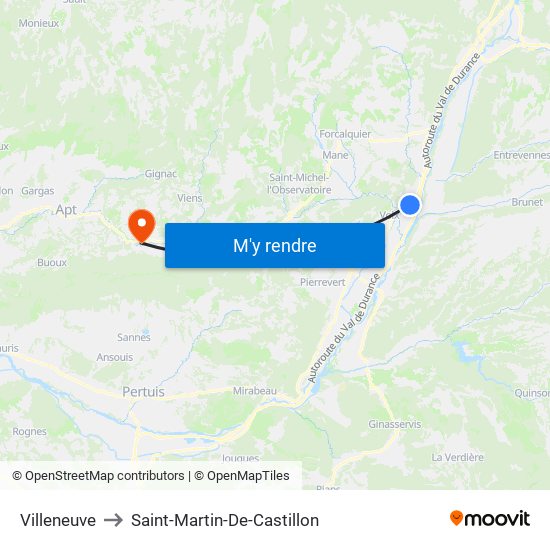 Villeneuve to Saint-Martin-De-Castillon map