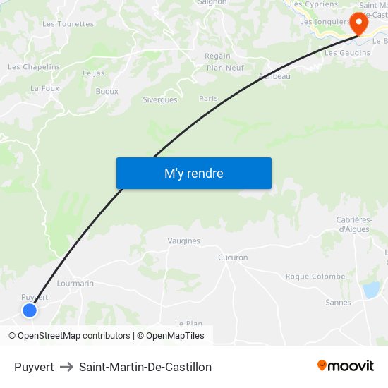 Puyvert to Saint-Martin-De-Castillon map