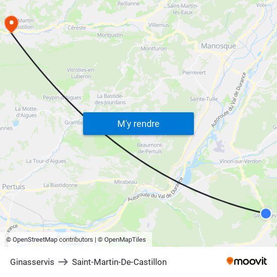 Ginasservis to Saint-Martin-De-Castillon map