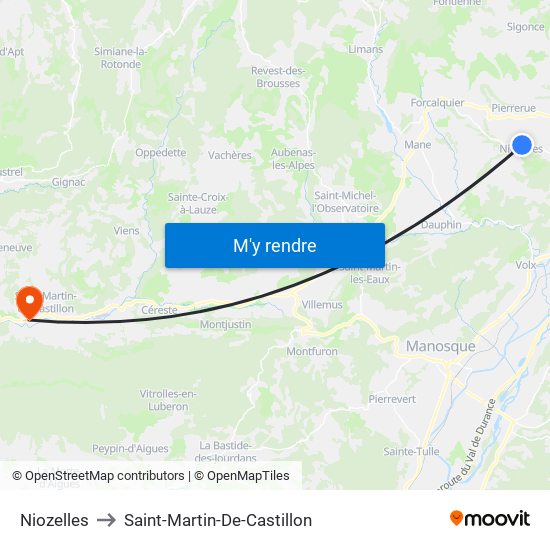 Niozelles to Saint-Martin-De-Castillon map