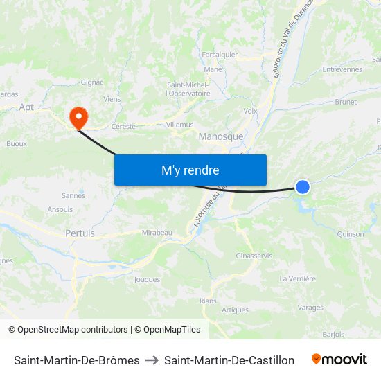 Saint-Martin-De-Brômes to Saint-Martin-De-Castillon map
