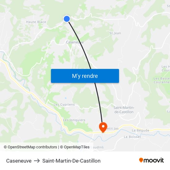 Caseneuve to Saint-Martin-De-Castillon map