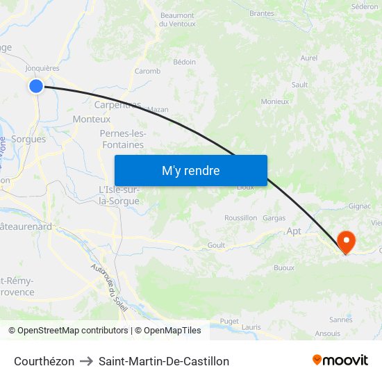 Courthézon to Saint-Martin-De-Castillon map