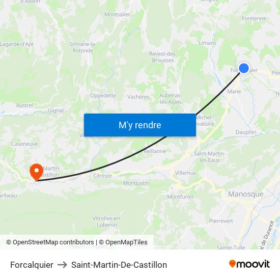 Forcalquier to Saint-Martin-De-Castillon map