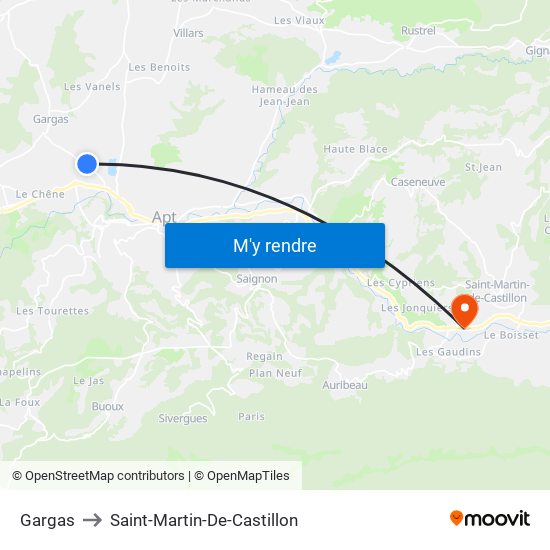 Gargas to Saint-Martin-De-Castillon map
