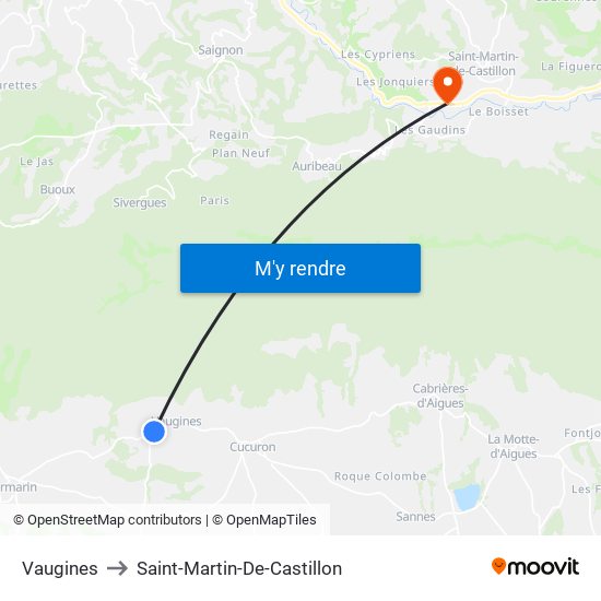 Vaugines to Saint-Martin-De-Castillon map