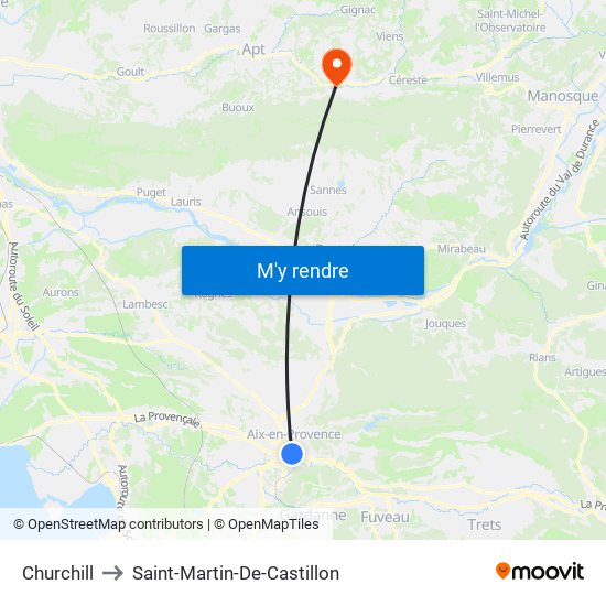 Churchill to Saint-Martin-De-Castillon map