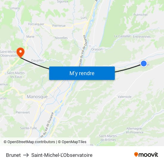 Brunet to Saint-Michel-L'Observatoire map
