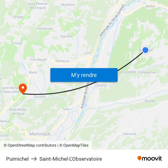 Puimichel to Saint-Michel-L'Observatoire map
