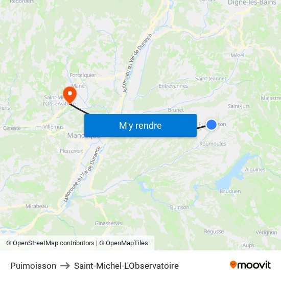 Puimoisson to Saint-Michel-L'Observatoire map