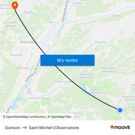 Quinson to Saint-Michel-L'Observatoire map