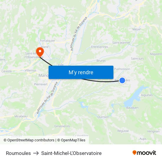 Roumoules to Saint-Michel-L'Observatoire map