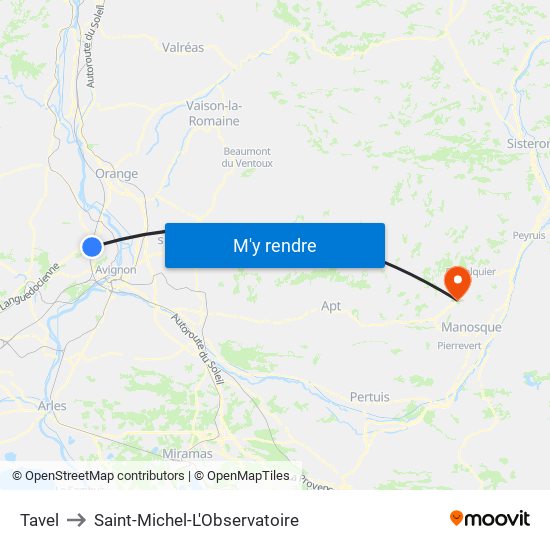 Tavel to Saint-Michel-L'Observatoire map