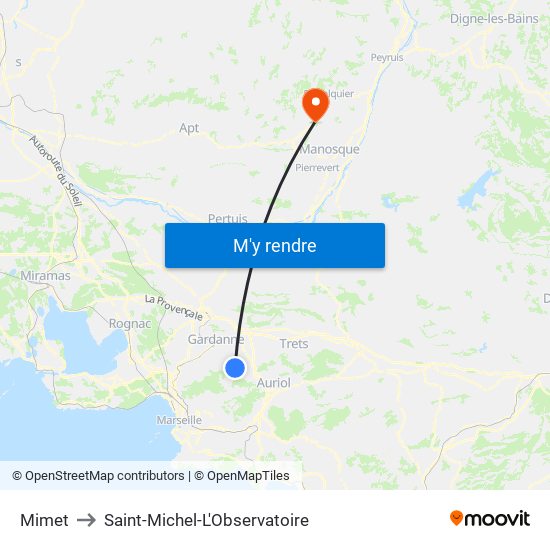 Mimet to Saint-Michel-L'Observatoire map