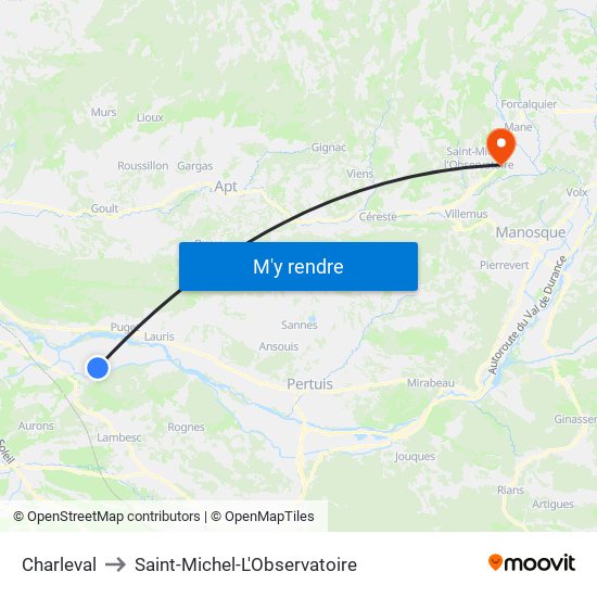 Charleval to Saint-Michel-L'Observatoire map