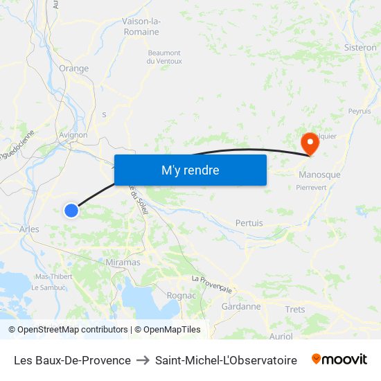 Les Baux-De-Provence to Saint-Michel-L'Observatoire map