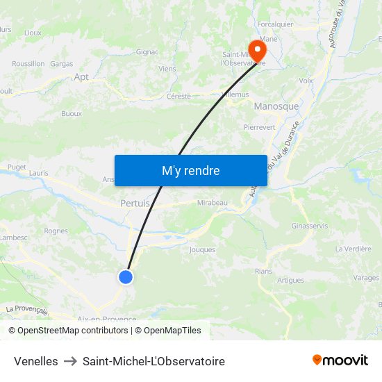Venelles to Saint-Michel-L'Observatoire map