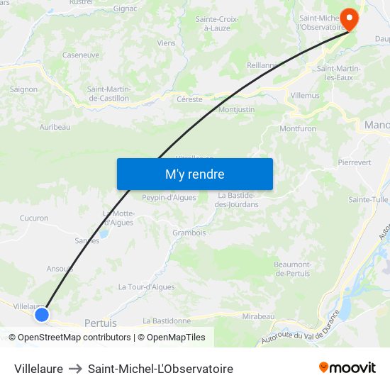 Villelaure to Saint-Michel-L'Observatoire map