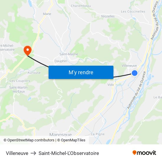 Villeneuve to Saint-Michel-L'Observatoire map