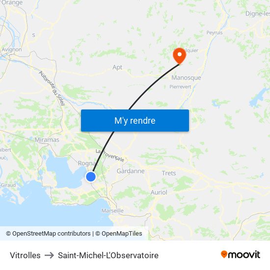 Vitrolles to Saint-Michel-L'Observatoire map