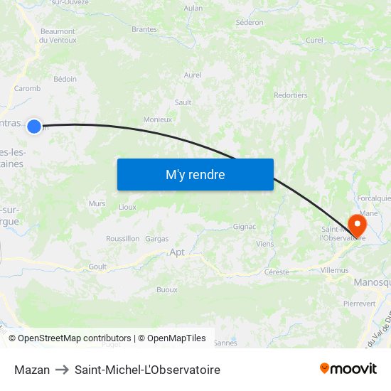Mazan to Saint-Michel-L'Observatoire map