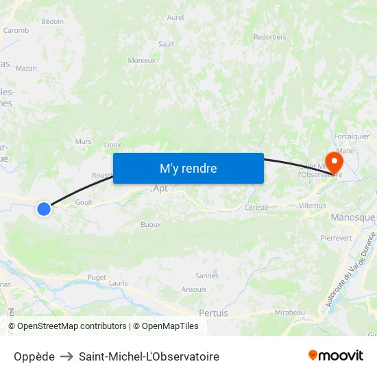 Oppède to Saint-Michel-L'Observatoire map